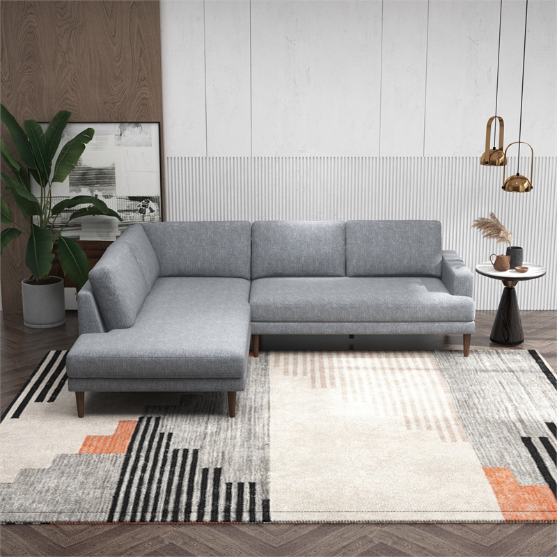 Pemberly Row Mid-Century L-Shaped Fabric Left-Facing Sectional in Gray