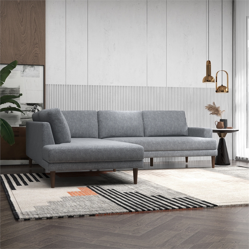 Pemberly Row Mid-Century L-Shaped Fabric Left-Facing Sectional in Gray