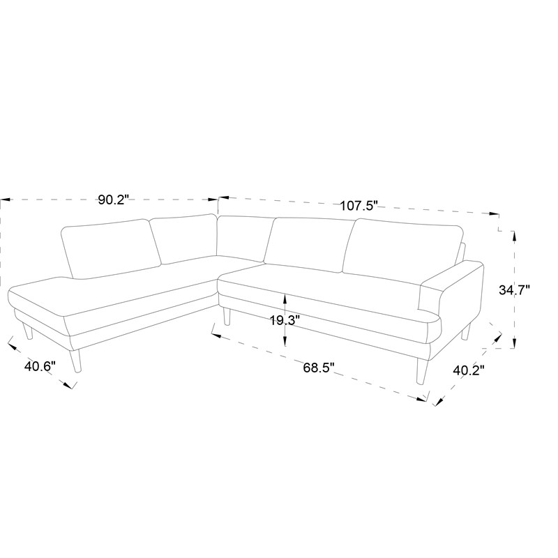 Pemberly Row Mid-Century L-Shaped Fabric Left-Facing Sectional in Gray