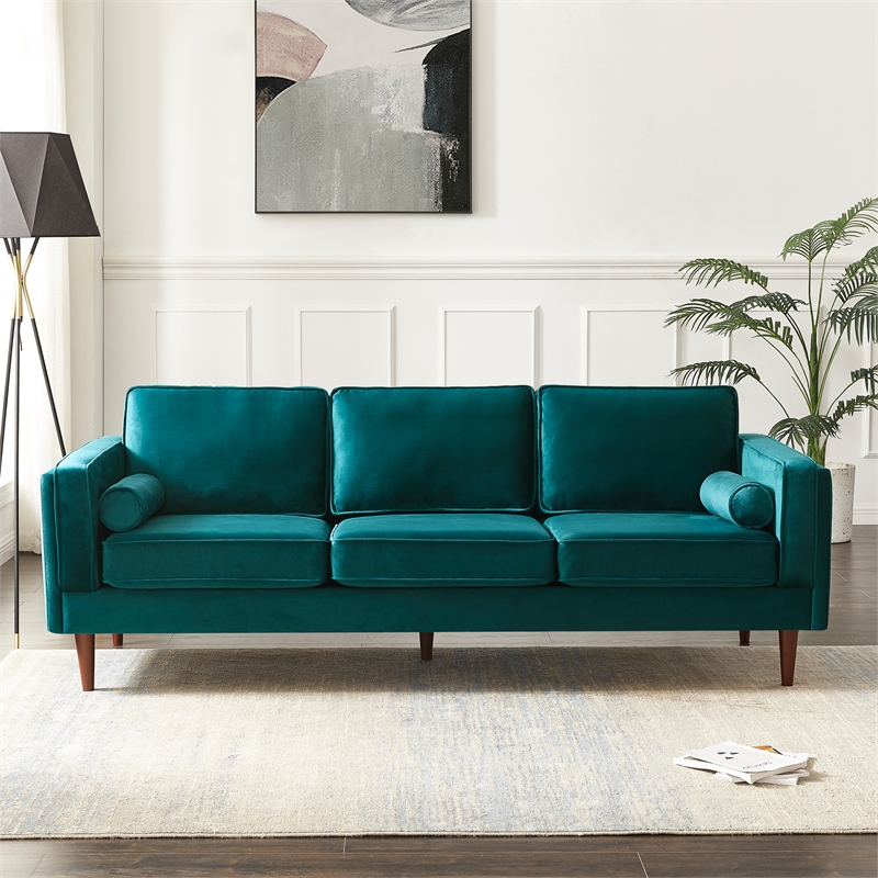 Pemberley Row Velvet Teal Turquoise Sofa Rectangular Removable Cushions 88