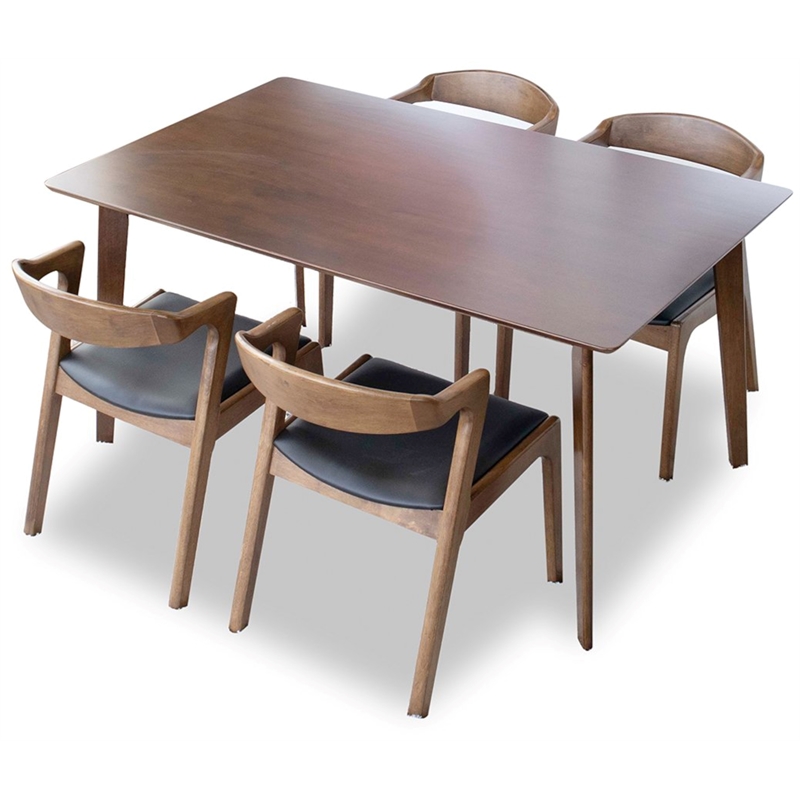 Pemberly Row 5-Piece Modern Dining Set w/ 4 Faux Leather dining chairs in Black