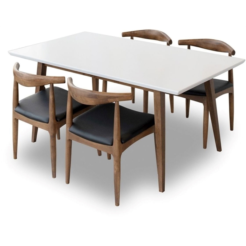 Pemberly Row Modern 5-Piece Dining set w/ 4 Solid Wood Dining Chairs in Black