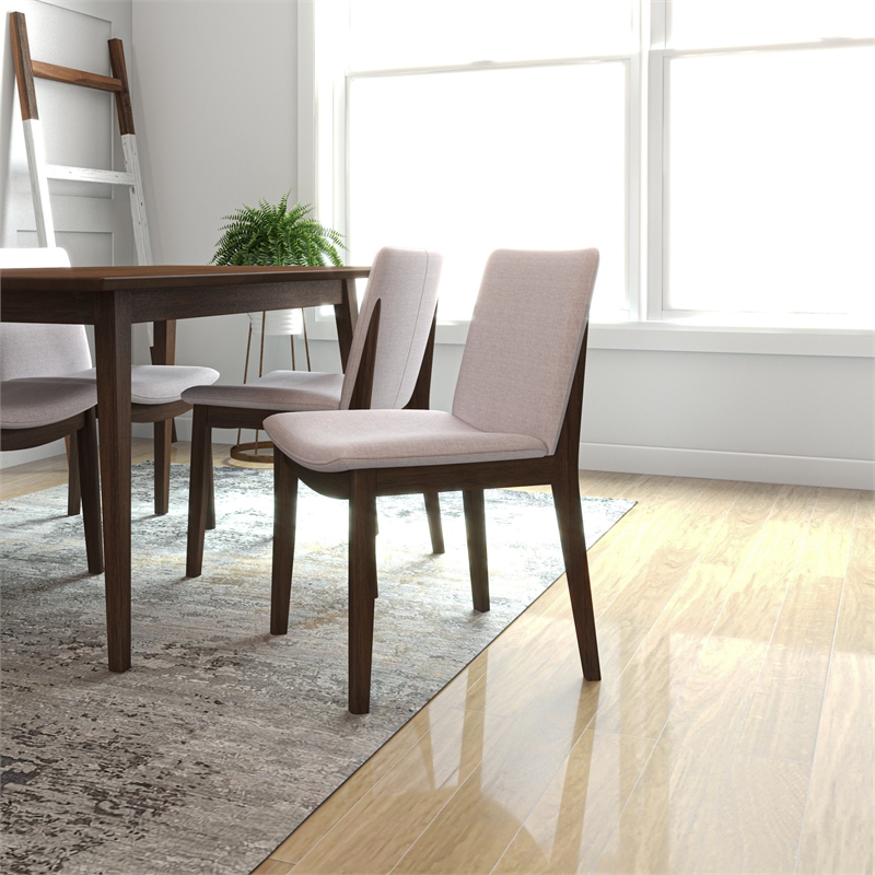 Pemberly Row 5-Piece Mid-Century Dining set w 4 Fabric Dining Chairs in Beige