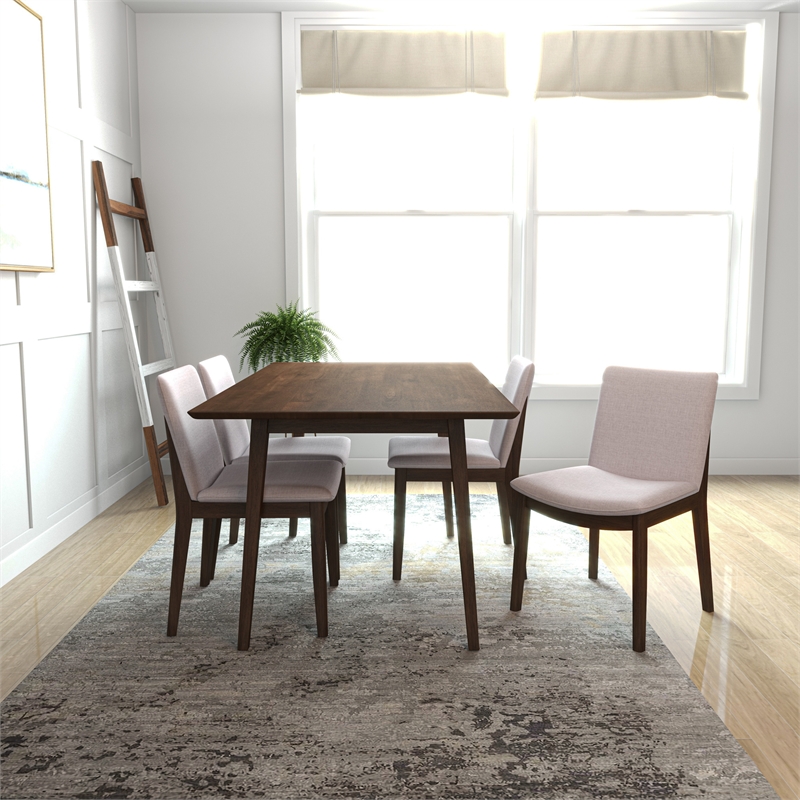 Pemberly Row 5-Piece Mid-Century Dining set w 4 Fabric Dining Chairs in Beige