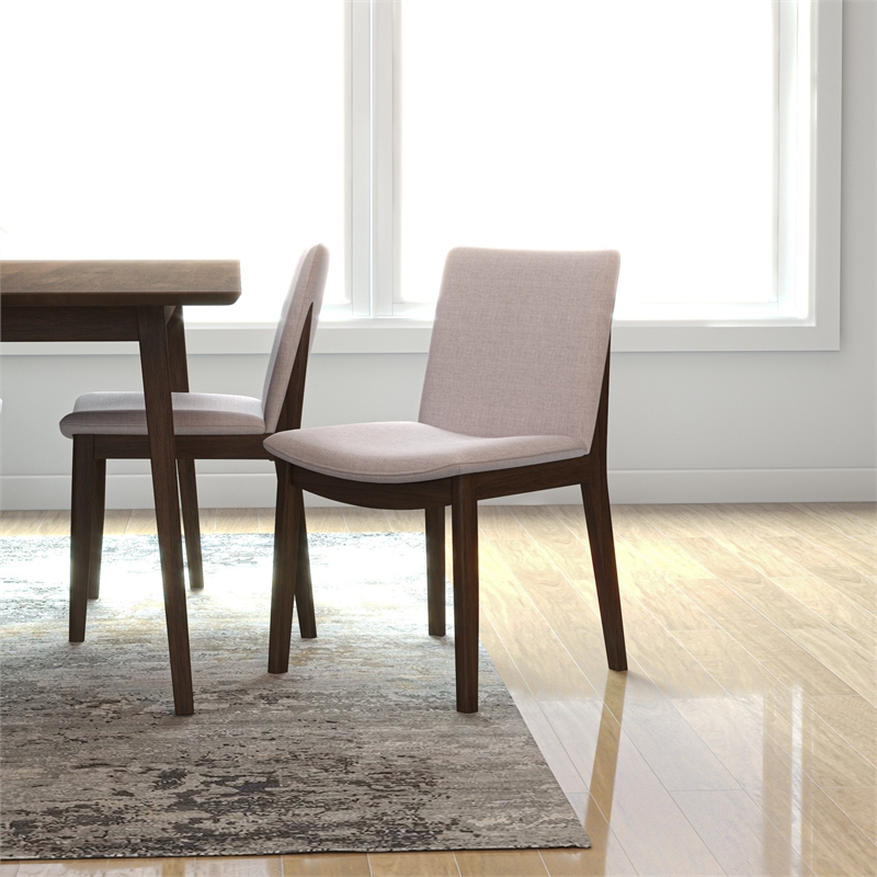 Pemberly Row 5-Piece Mid-Century Dining set w 4 Fabric Dining Chairs in Beige