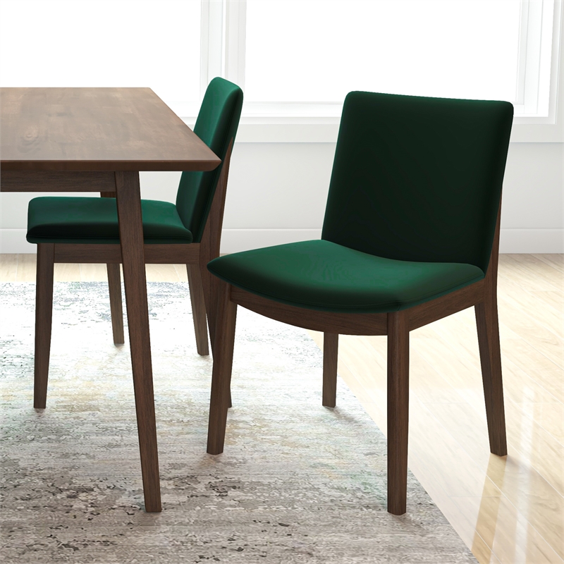 Pemberly Row 5-Piece Mid-Century Dining set w/ 4 Velvet Dining Chairs in Green