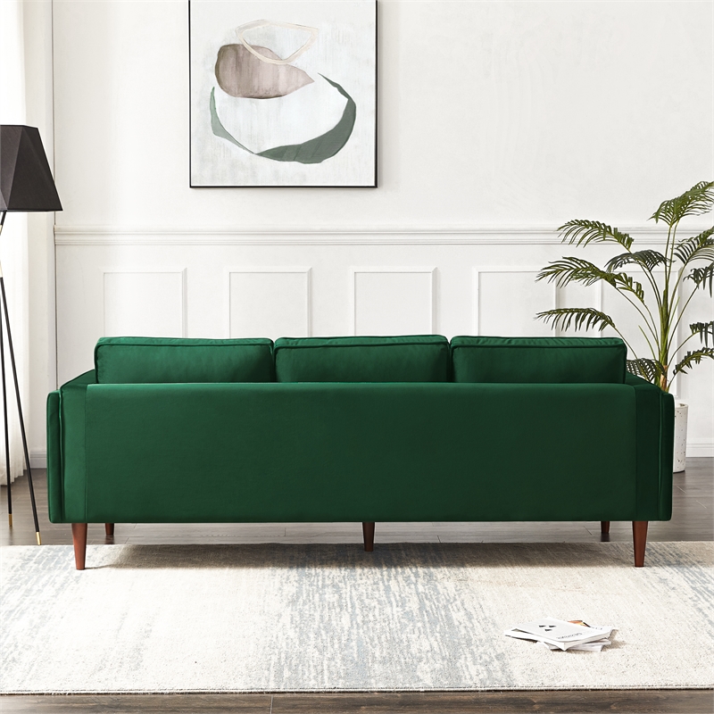 Pemberly Row Mid-Century Modern Pillow Back Velvet Sofa in Green