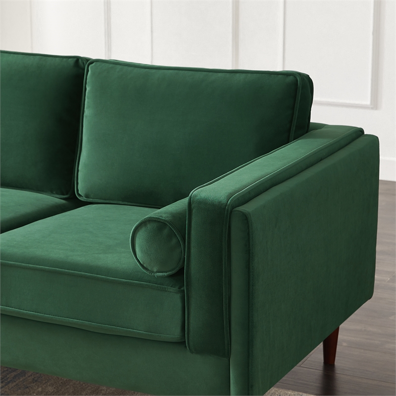 Pemberly Row Mid-Century Modern Pillow Back Velvet Sofa in Green