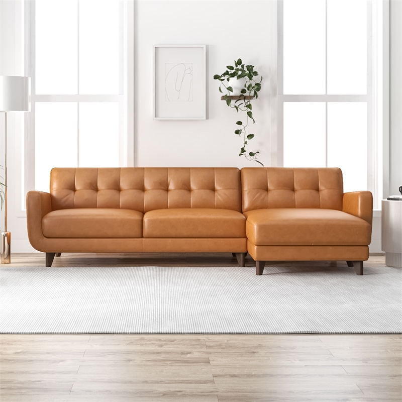 Pemberly Row L-Shaped Genuine Leather Right-Facing Sectional in Tan