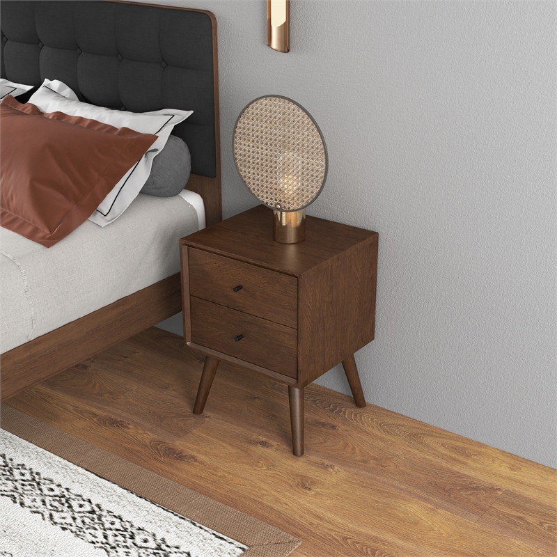 Pemberly Row Walnut Solid Wood Nightstand Bed Side Tables with 1 Drawer