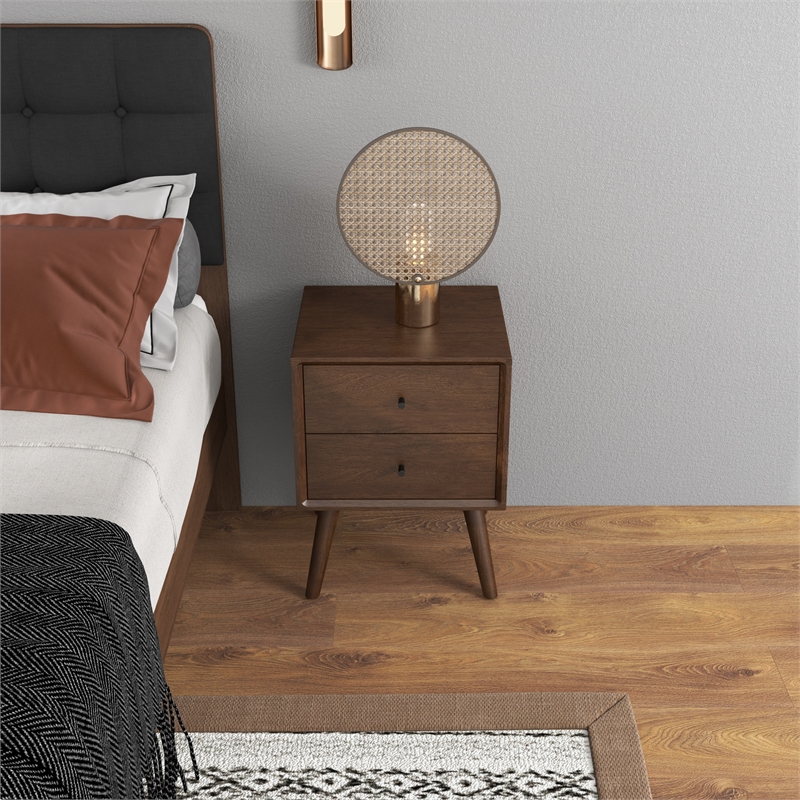 Pemberly Row Walnut Solid Wood Nightstand Bed Side Tables with 1 Drawer
