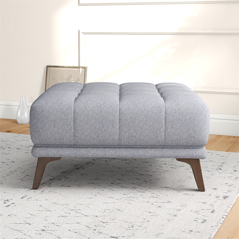 Pemberly Row Mid-Century Square Microfiber Ottoman in Light Gray