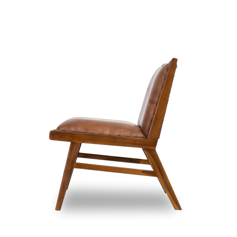 Pemberly Row Tight Back Genuine Leather Upholstered Lounge Chair in Tan