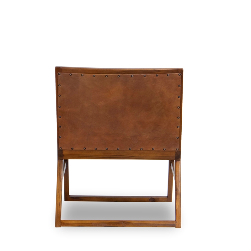 Pemberly Row Tight Back Genuine Leather Upholstered Lounge Chair in Tan