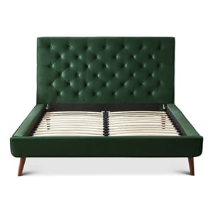 Pemberly Row Mid-Century Velvet Upholstered Platform Bed Queen Size in Green