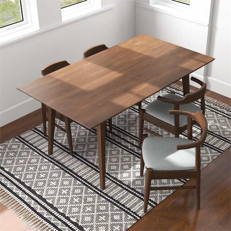 Pemberly Row 5-Piece Mid-Century Dining set with 4 Fabric Dining Chairs in Gray