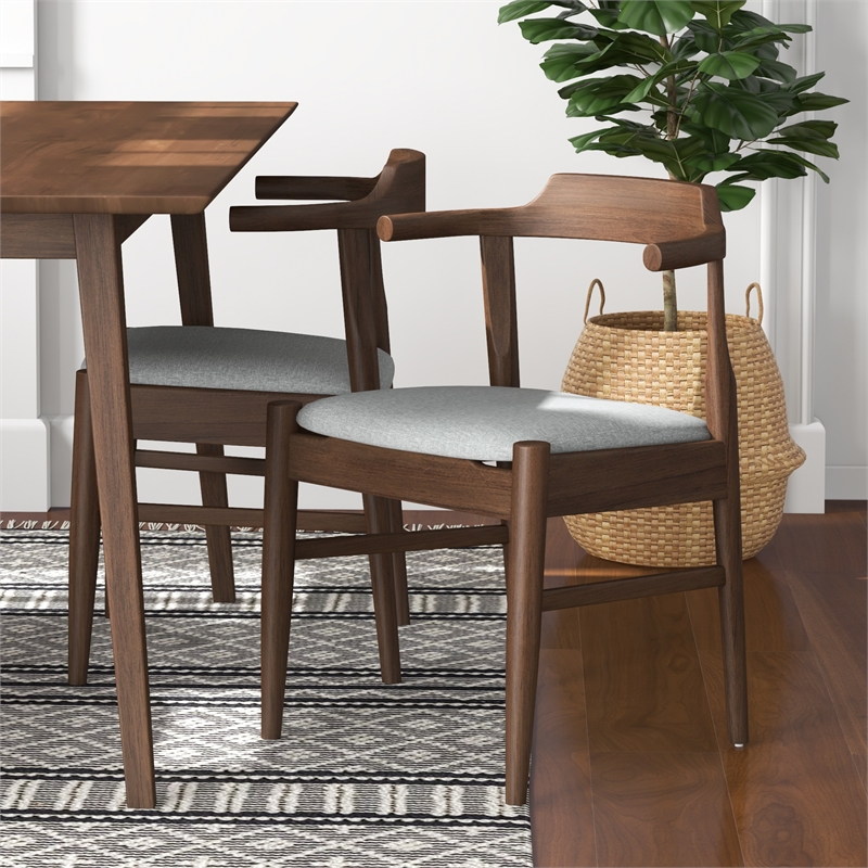 Pemberly Row 5-Piece Mid-Century Dining set with 4 Fabric Dining Chairs in Gray