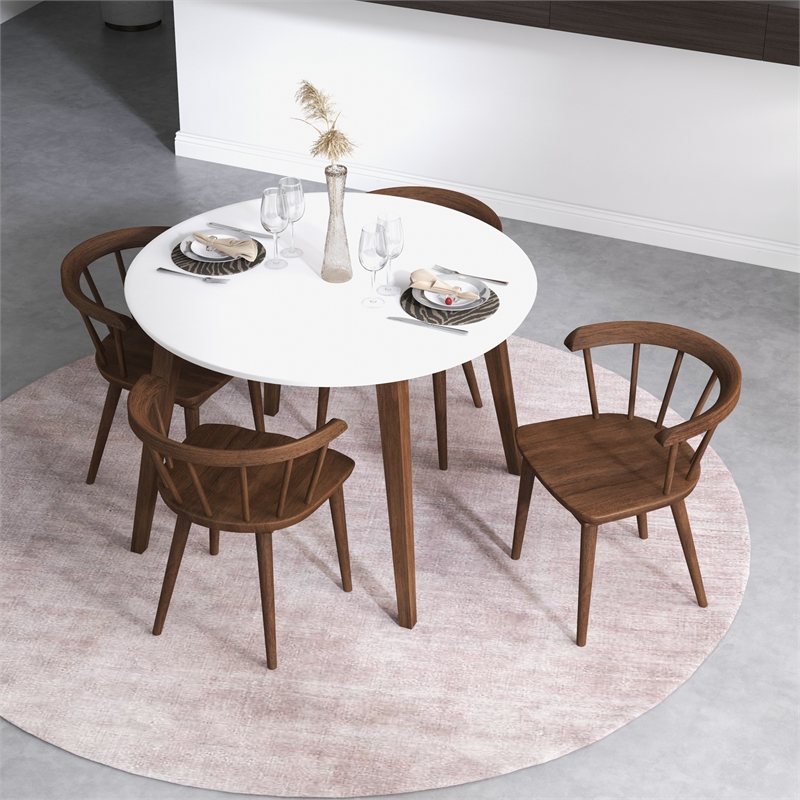 Pemberly Row 5-Piece Modern Dining set w/ 4 Solid Wood Dining Chairs in Brown