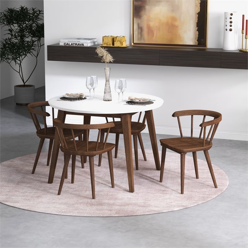 Pemberly Row 5-Piece Modern Dining set w/ 4 Solid Wood Dining Chairs in Brown