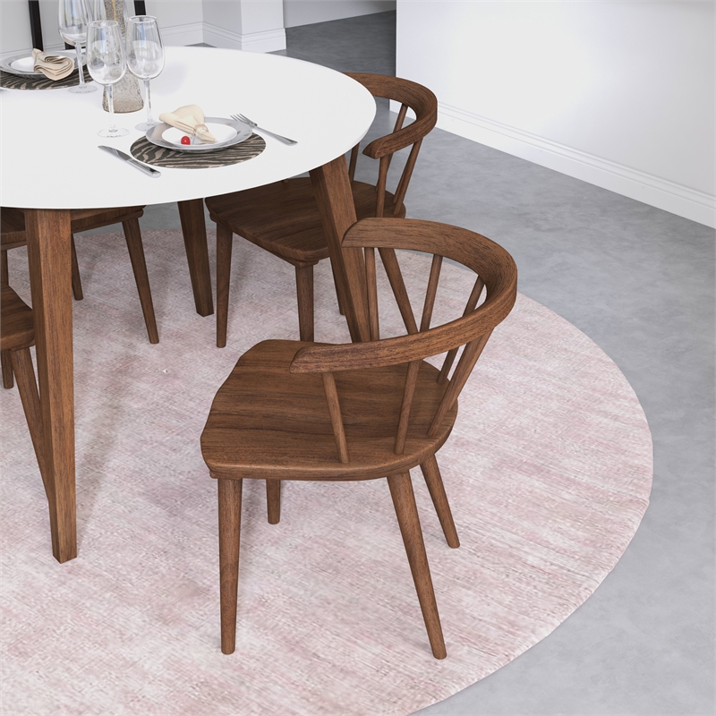 Pemberly Row 5-Piece Modern Dining set w/ 4 Solid Wood Dining Chairs in Brown