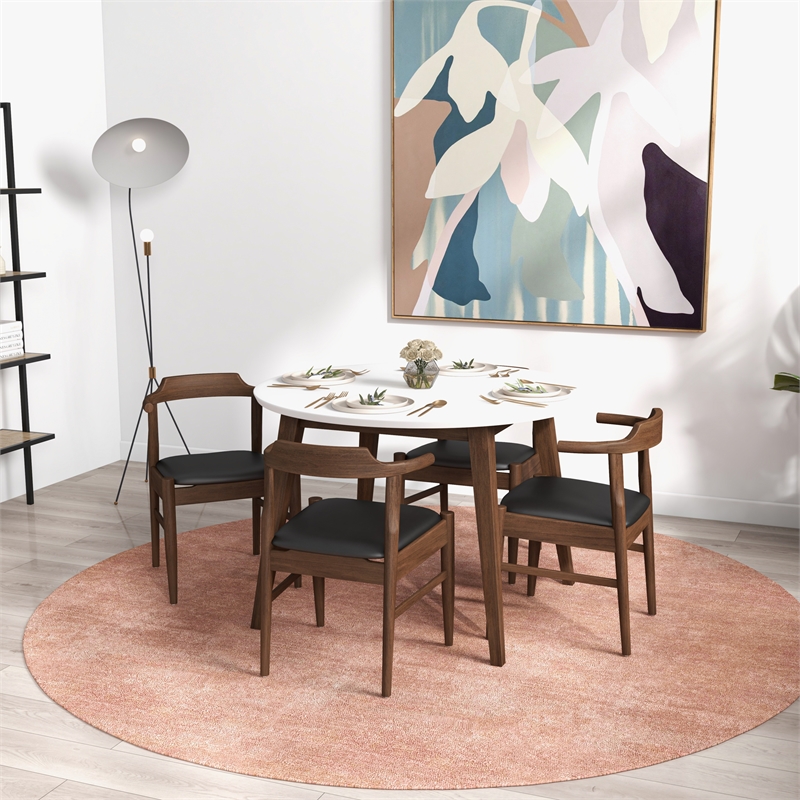 Pemberly Row 5-Piece Modern Dining set w/ 4 Faux Leather Dining Chairs in Black