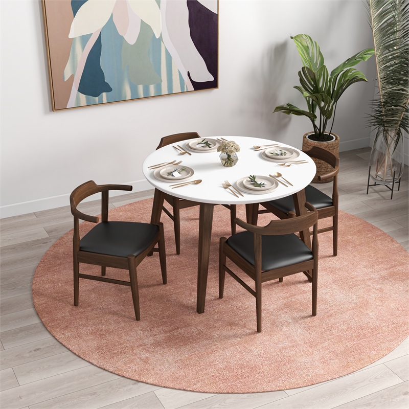 Pemberly Row 5-Piece Modern Dining set w/ 4 Faux Leather Dining Chairs in Black