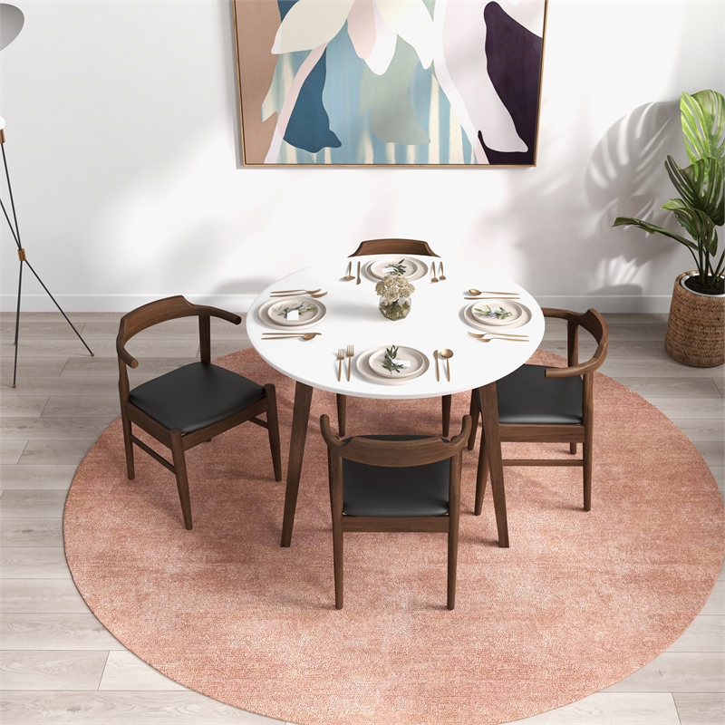 Pemberly Row 5-Piece Modern Dining set w/ 4 Faux Leather Dining Chairs in Black