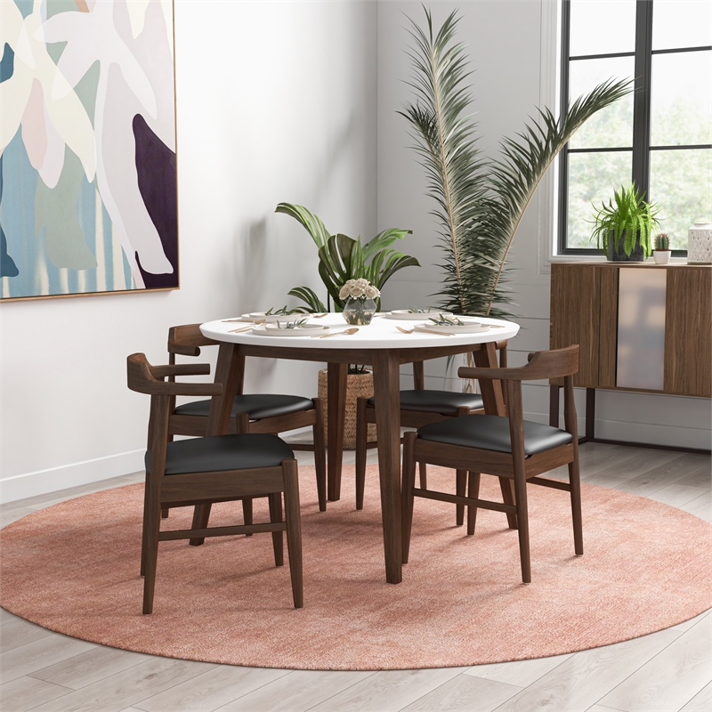 Pemberly Row 5-Piece Modern Dining set w/ 4 Faux Leather Dining Chairs in Black