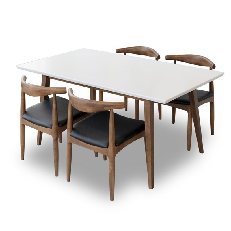 Pemberly Row 5-Piece Modern Dining set w/ 4 Faux Leather Dining Chairs in Black