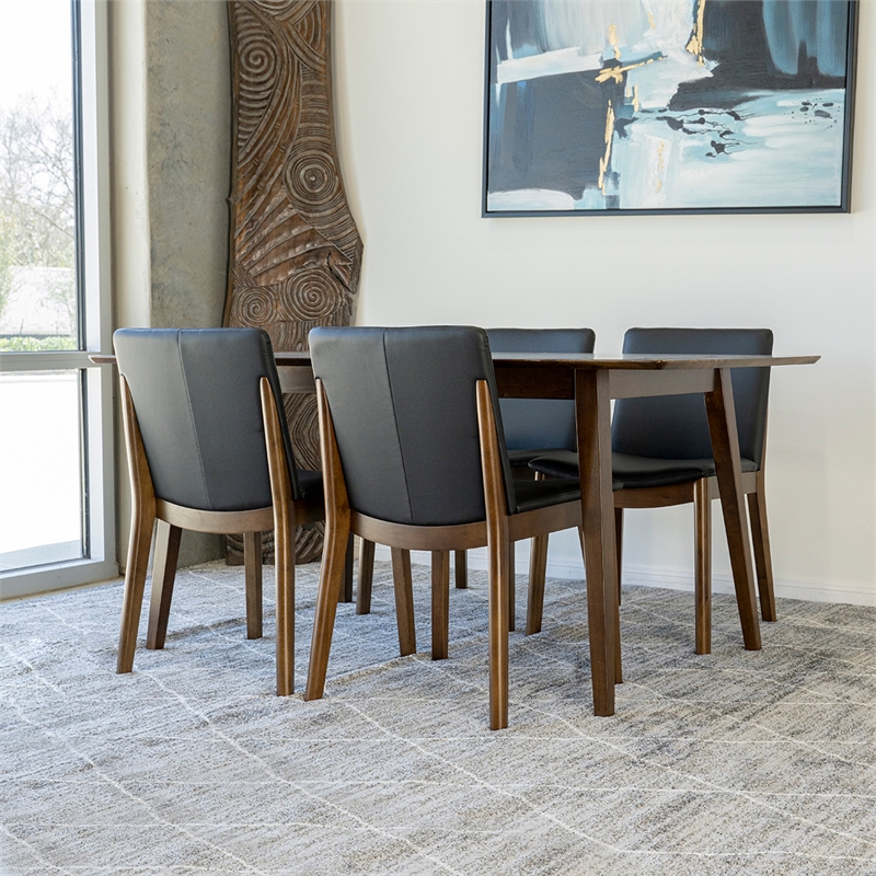 Pemberly Row 5-Piece Modern Dining set w/ 4 Faux Leather Dining Chairs in Black