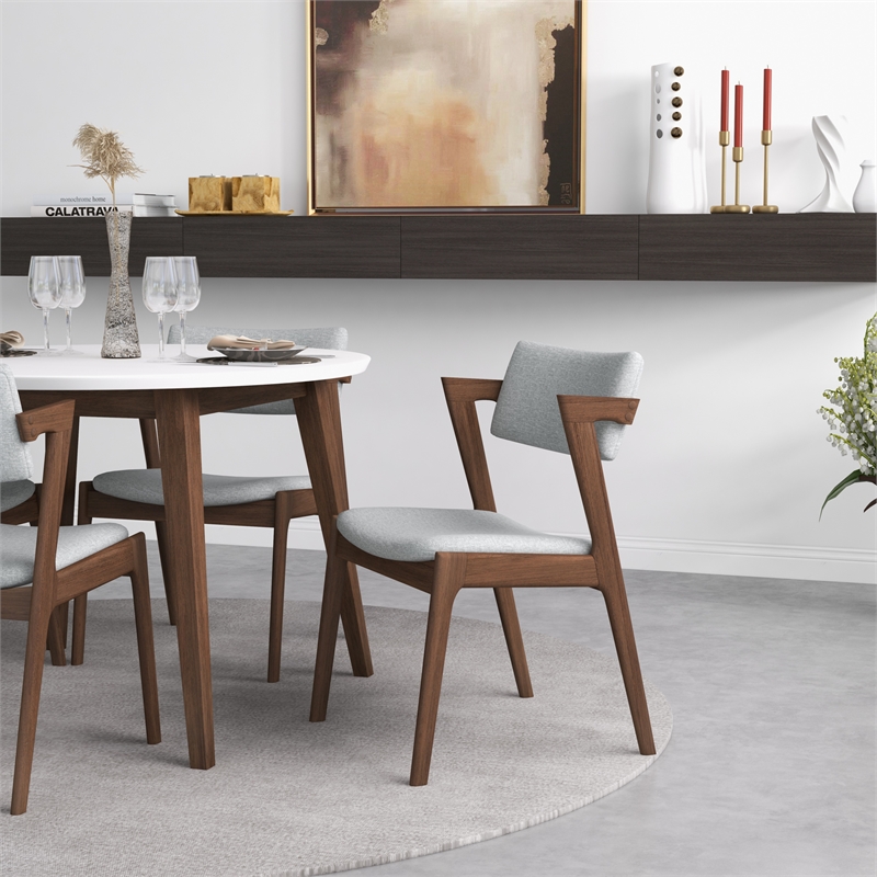 Pemberly Row 5-Piece Mid-Century Dining Set with 4 Fabric Dining Chairs in Grey