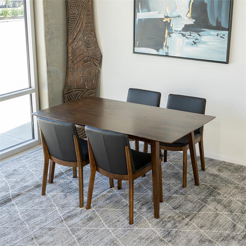 Pemberly Row Mid-Century Dining set w/ 4 Faux Leather Dining Chairs in Black