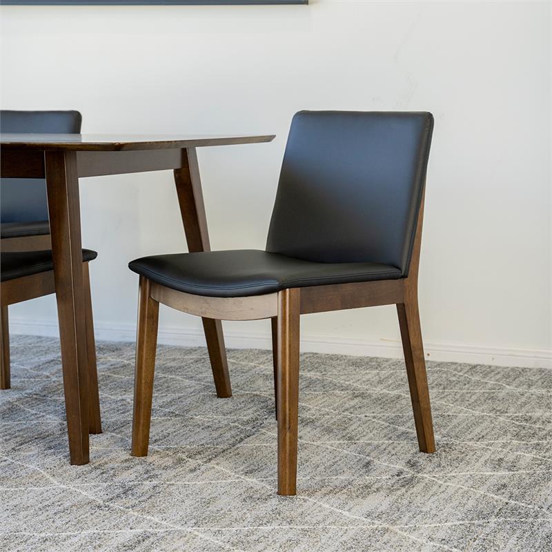 Pemberly Row Mid-Century Dining set w/ 4 Faux Leather Dining Chairs in Black