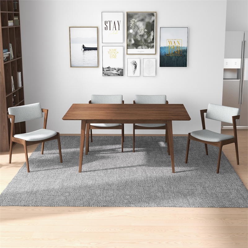 Pemberly Row 5-Piece Mid-Century Dining Set with 4 Fabric Dining Chairs in Gray