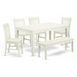 Pemberly Row 6-piece Wood Dining Table Set with Bench in White