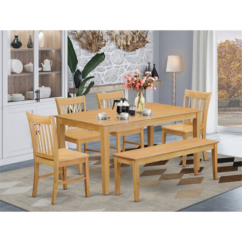 Pemberly Row 6-piece Wood Dining Room Set with Bench in Oak