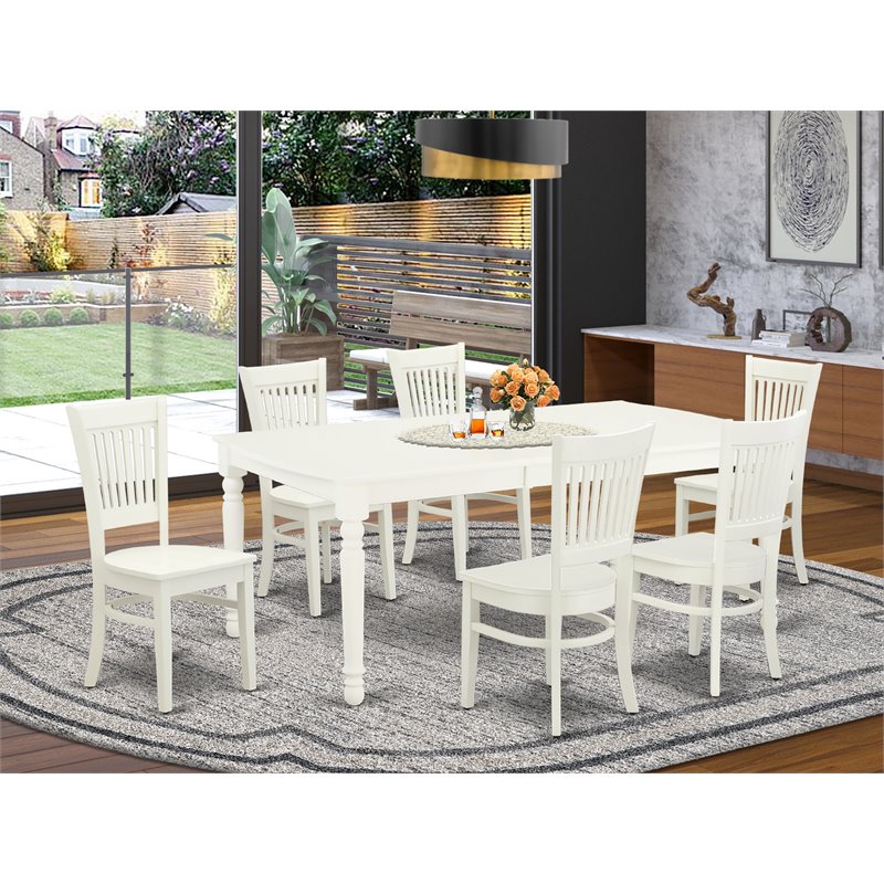 Pemberly Row 7-piece Wood Dinette Table Set in Linen White
