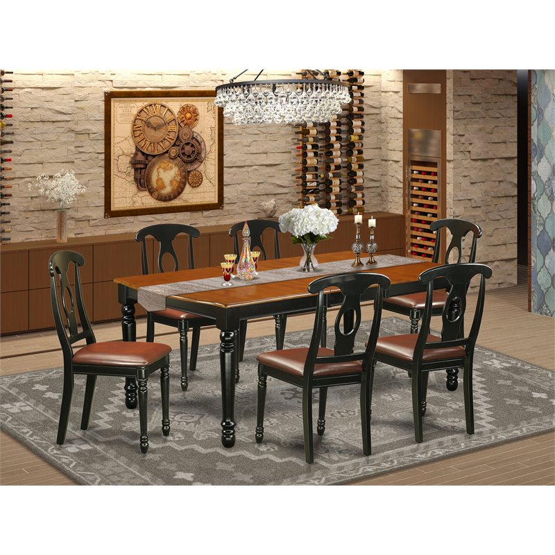 Pemberly Row 7-piece Dining Set with Leather Chairs in Black/Cherry