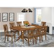 Pemberly Row 9-piece Dining Set w/ Linen Chairs in Saddle Brown