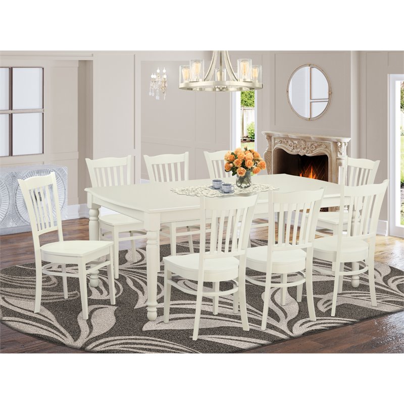 Pemberly Row 9-piece Wood Dining Room Set in Linen White