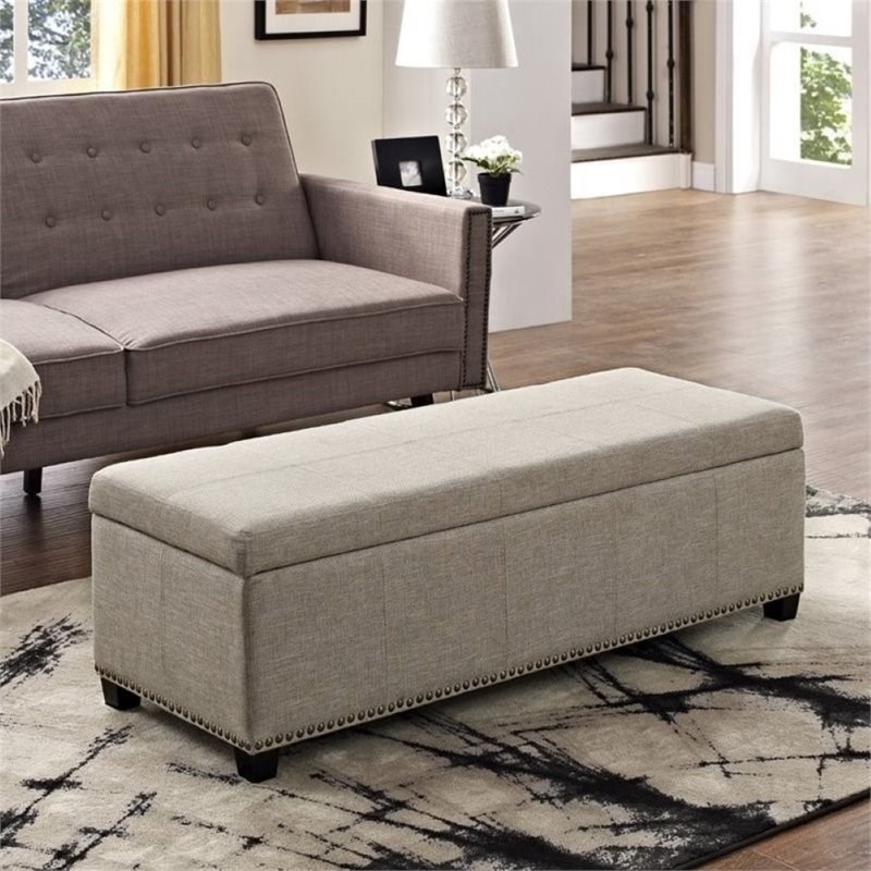 Pemberly Row Mid-Century Solid Wood Storage Bench in Natural