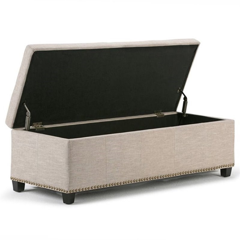 Pemberly Row Mid-Century Solid Wood Storage Bench in Natural