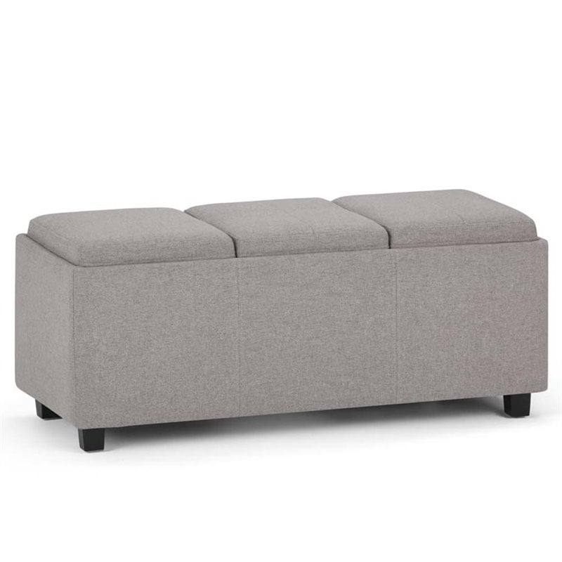 Pemberly Row Mid-Century Solid Wood Tray Bench in Cloud Gray