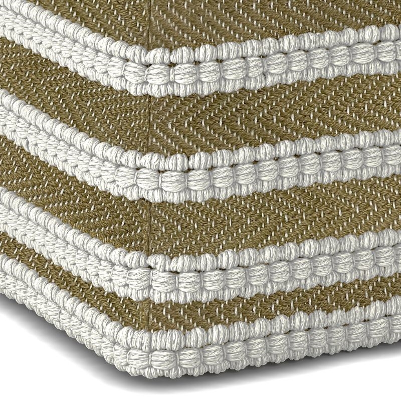 Pemberly Row Modern Boho Square Woven Pouf in Natural and White