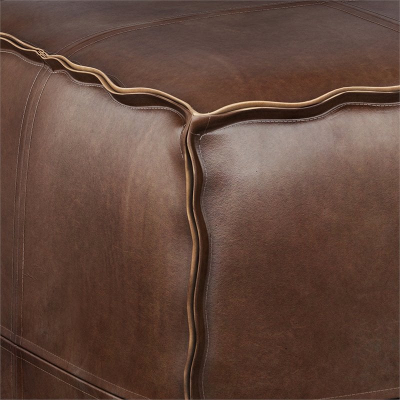 Pemberley Row Faux Leather Dark Brown Pouf Square Foot Stool 18