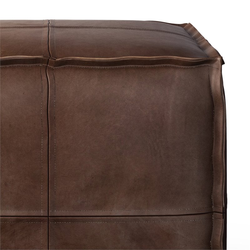 Pemberley Row Faux Leather Dark Brown Pouf Square Foot Stool 18