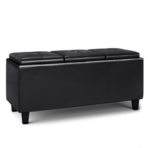 Pemberly Row Contemporary 42&quot Faux Leather Storage Ottoman in Black