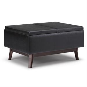 Pemberly Row Mid-Century 34&quot Faux Leather Ottoman in Black