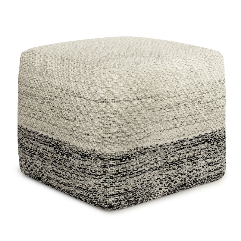Pemberly Row Modern Boho Square Woven Pouf in Gray and White