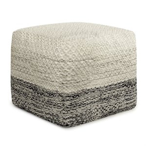 Pemberly Row Modern Boho Square Woven Pouf in Gray and White
